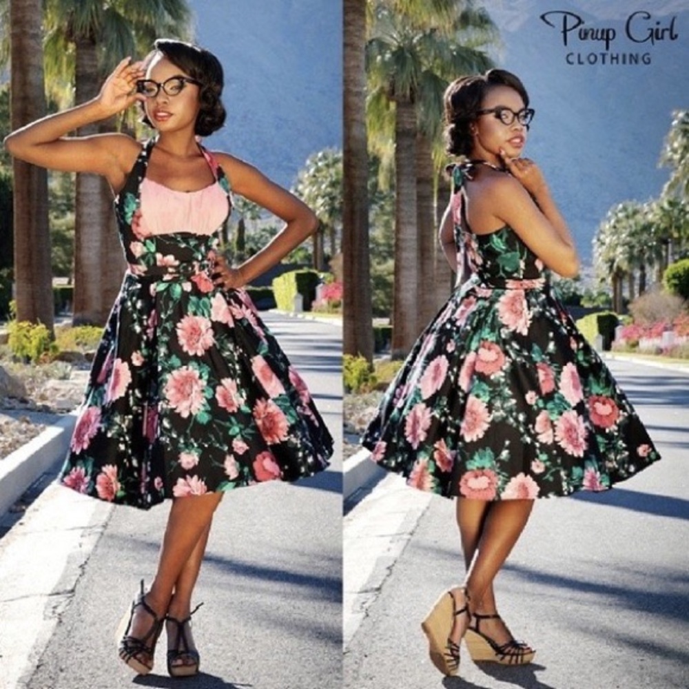 Pinup Couture Ginger Floral Retro Halter Dress Barbiecore